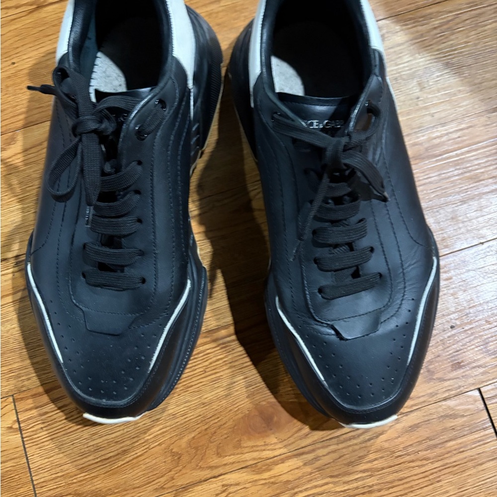 Dolce & Gabbana Men's Black Leather Sneakers with White Trim